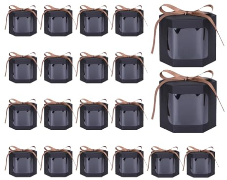 Anlising 20PCS Cupcake Boxen Kraftpapier, Kraftpapier Geschenkboxen mit Sichtfenster,Kuchenkarton mit Sichtfenster,Donut Box Karton,Gebäckverpackungsboxen, für Muffin,Hochzeit,Party,Geschenke(Schwarz)