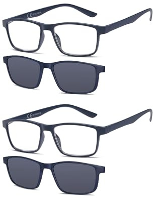 NEW VISION Lesebrille 2PACK, Brille mit magnetischem Clip für Sonnenbrille, 100% UVA- und UVB-Schutz, NV8126 Clip-On-Lesebrille für Damen und Herren