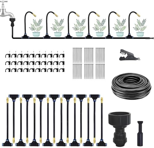 Morlinca Sistema de Riego por Goteo Jardín Kit Nebulizador Terraza,Sistema de enfriamiento por nebulización con Ajustable Boquilla Aspersor Pulverizador y Gotero Automatico,15m