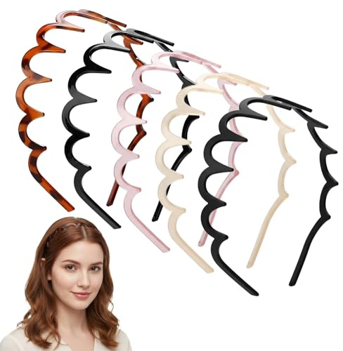 Zickzack Haarreifen, Gewellte Kunststoff Haarband, 5 Stück Rutschfeste Elastische Stirnbänder für Frauen Männer, Haaraccessoires für Täglich Sport Fitness Makeup