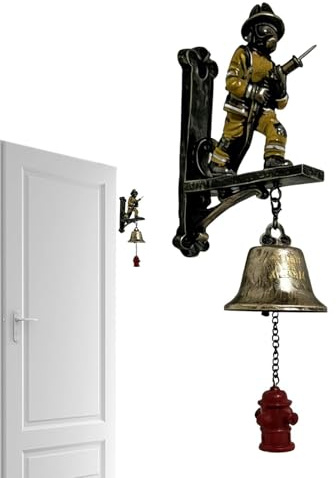 Vintage Feuerwehrmann Design Türglocke, Glocken Ornament In Feuerwehrmannform Mit Hydrantenan Hänger, Wandglocke Für Drinnen Und Draußen, Haus, Garten, Haustür