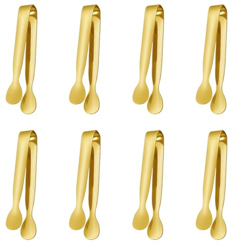 8 Pieces Mini Kitchen Tongs, 11cm x 1.6cm, Small Metal Cooking Tongs for Food, Gold Mini Tong for Serving, Buffet, Camping, Desserts