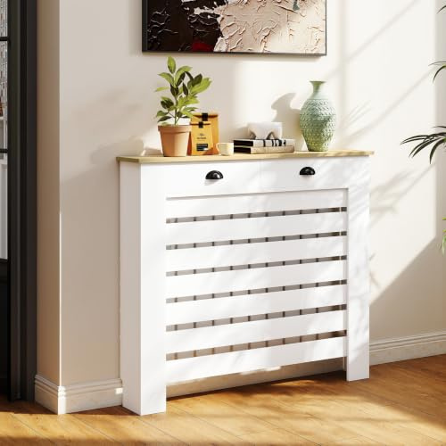 HOMCOM Cubre Radiadores con Cajón de MDF 111x19x95,5 cm Blanco