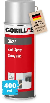 gorillas Zinkspray 400 ml – Für Oberflächen aus Metall und Schweißnähte | Profi-Qualität - Sehr wirksamer Rostschutz - Trocknet schnell - Hitzebeständig - Geeignet für Punktschweißungen