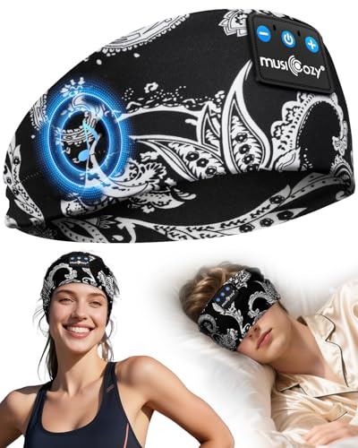 MUSICOZY Schlafkopfhörer Bluetooth Kühl Schlaf Kopfhörer Seitenschläfer | Kabellos Sport Kopfhörer Stirnband 16+STD für Yoga/Training/Reisen/Schlaflosigkeit,Tech Gadgets für Männer/Frauen