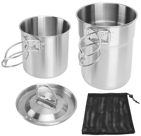 Fictory Faltbares Camping-Kochgeschirr, 304 Edelstahl, multifunktionale tragbare Tassen, Becher, Topf mit Deckel, leichtes Outdoor-Kochset, einfache Lagerung, langlebige Reiseausrüstung