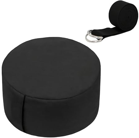 Relaxdays Meditationskissen Set, mit Yogagurt, Achtsamkeit, Bodenkissen, Bezug abnehmbar, HD: 13x33 cm, Baumwolle, Farbe
