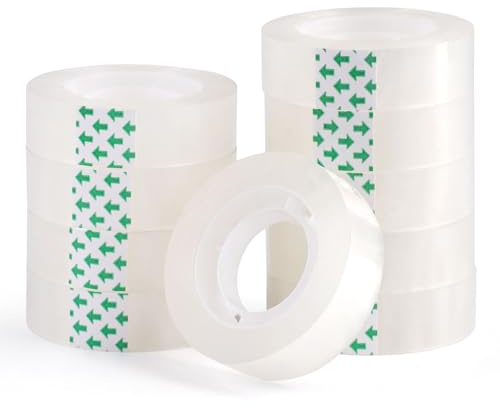 Xyvor 10 Rollen Durchsichtiges Klebeband Klein, Tesafilm 15 mm X 30M | Alterungsbeständig Und Reißfest Nachfüllpackungen für Transparentes Klebeband für Zuhause, Schule Und Geschenkpapier