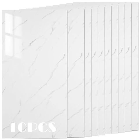 Panneau Mural en PET Autocollant 3D - Effet Carrelage Marbre - Imperméable, Anti-Humidité, Facile à Nettoyer - Pour la Rénovation et la Protection des Salles de Bain & Cuisines - 10 Panneaux 30x60 cm