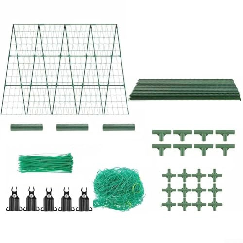 Gurken-Rankgitter-Set, A-geformt, PVC-beschichteter Stahl, verstellbare Breite, Gartengitter, Pflanzenstütze für Gurken, Kürbisse, Erbsen und Ranken, Werkzeugmontage, wetterfest, für erhöhte Pflanzen