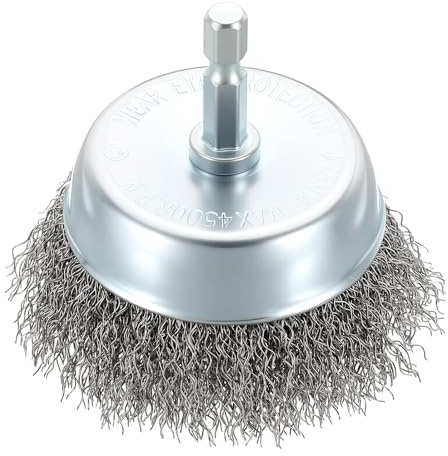 DTGN 75mm Wire Wheel Cup Brush for Drill, 1/4 Inch Hex Shank | Coarse Carbon Steel Crimping Drill Wires Brush(0.3mm Wire Size), Good for Cleaning Rust Paint Abrasive