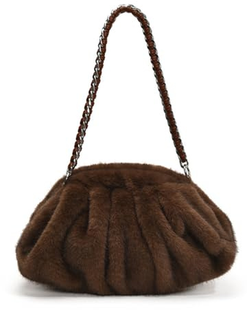 Wsdsgz Borsa a tracolla sicura sotto le ascelle con catena leggera in pelliccia sintetica finitura increspata che garantisce un trasporto sicuro ambiente affollato borsa da donna, Caff, One Size