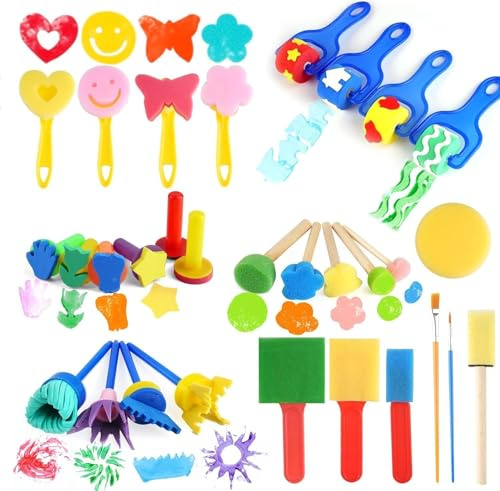 Dwitkul 30 Piezas Esponja de Pintura Kit - Cepillos y Rodillos Diversos para Niños, Artesanía y Bricolaje