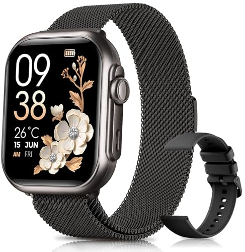 Smartwatch Damen mit Telefonfunktion, 1000mAh Akku, 100 Tage Standby, 1.83 Fitnessuhr mit Herzfrequenz SpO2/Schlafmonitor/120+ Sportmod/IP68 Wasserdicht Smart Watch/Schrittzähler/Android iOS Schwarz
