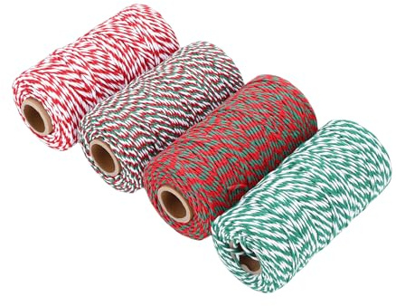 Qudinip Cordeles de Algodón de Colores para Panaderos, 4 Rollos de Cuerdas Gruesas de Algodón Suave con Colores Vibrantes, para Envolver Regalos, Manualidades, Hornear Decoraciones