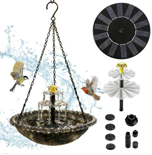 Generisch Bebedero solar para pájaros con bomba integrada y aspersor, funciona con energía solar, para atraer y alimentar animales salvajes domésticos, para jardín, estanque, terraza y