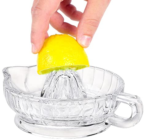 Yechiry Citronpress i Glas, Kraftig Citrusjuicer i Glas, Juicepress med Ergonomiskt Handtag med Hällpip, Idealisk för Hem, Camping, Picknick och Fester