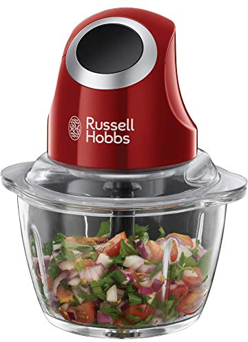 Russell Hobbs Zerkleinerer elektrisch Mini [Glasbehälter inkl. Aufbewahrungsdeckel] Desire Rot (500ml, Gemüsezerkleinerer, Mixer, Multi-& Universalzerkleinerer f. Gemüse, Obst & Fleisch) 24660-56