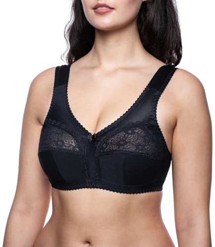 frugue Women's Full Cup Bra, Wireless, Non-Padded, Made in EU, 40DD, Black