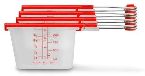 Dreamfarm Levups | Scraping Self-Leveling Measuring Cups | Set of 4 Cups | Red + Clear