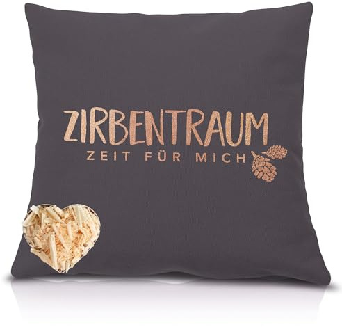 Herbalind Zirbenkissen Zirbentraum in Anthrazit/Roségold 40x40 mit Reißverschluss - Gefüllt mit Zirben Zirbenflocken Kopfkissen 100% Baumwolle ohne Zusatzstoffe, Schlafkissen, Duftkissen