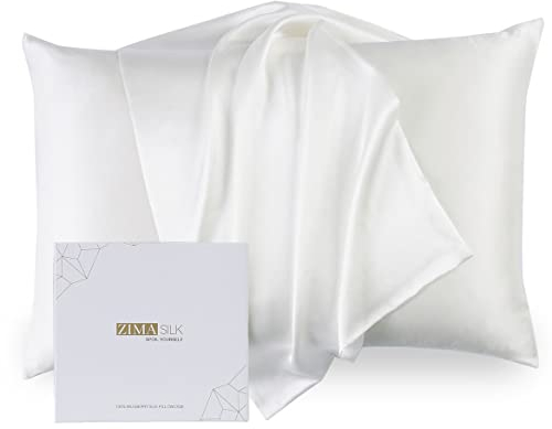 ZIMASILK 100% Mulberry Silk Pillowcase Upgraded Version for Hair and Skin Health, Better Grade 6A Silk, with YKK Zipper, Ultra-Soft & Durable, Luxury Gift Box 1Pc(Standard 50x75cm, Ivory)