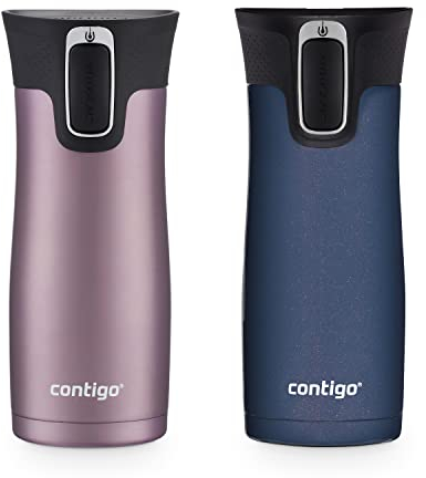 Contigo West Loop Stainless Steel Vacuum-Insulated Travel Mug with Spill-Proof Lid, Vervain; Midnight Berry, 16 Ounces, 2-Pack