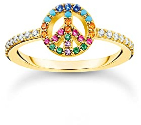 THOMAS SABO Ring Peace mit bunten Steinen gold 925 Sterlingsilber, 750 Gelbgold Vergoldung