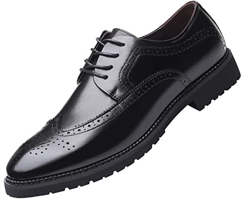 ANUFER Herr snygga spetsiga aftonskor snörning formell butik bröllop brogues, Svart plyschfoder, 43 EU