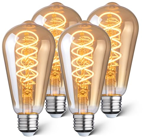 LED Deko Glühbirne E27, 1800K 4W Vintage Edison Birne, ST64 Bernstein Glas, Dimmbar, Retro Filament Design, Ideal für Cafè, Bar & Dekorative Beleuchtung, 4er Pack
