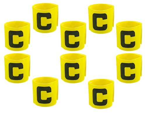 Hosifiy 10 piezas de brazalete de capitán de fútbol, brazaletes elásticos de fútbol de nylon amarillos ajustables, brazalete de capitán de fútbol para jóvenes y adultos, para entrenamiento deportivo