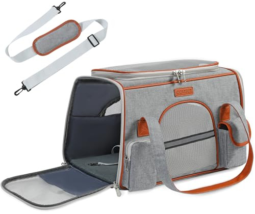 Transportín para Gatos y Perros hasta 7 kg, COMSLE Transportin Perro Avion con Malla Transpirable y Asas, Bolsa Transporte Perro con Colchón Suave, Trasportines Perro Mediano Pequeño, Gris Claro