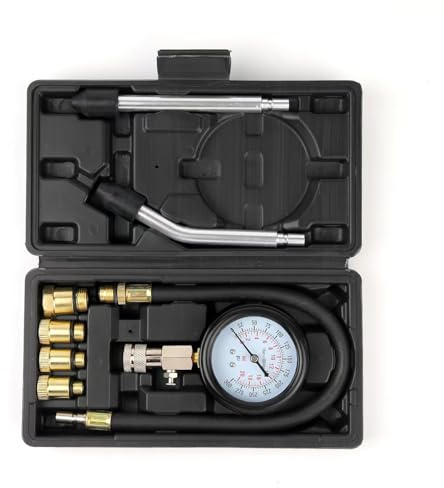Compression Tester, 8pcs Engine Compression Tester kit Professional Petrol Gas Engine Cylinder Pressure Gauge 0-300 PSI Automotive Tool for Motorcycle Car Truck (Black)