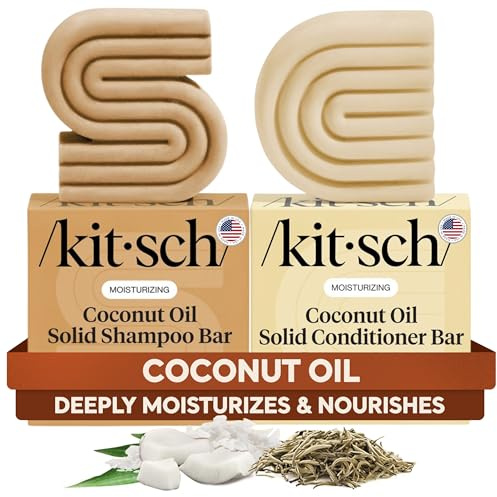 Kitsch Coconut Oil Shampoo and Conditioner Set – Deep Moisturizing Shampoo and Conditioner Bar for Dry Damaged Hair – Hydrating Solid Bars for Curly, Coily & Color Treated Hair – 2pcs