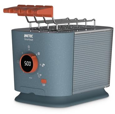Imetec Grantoast - Tostapane 2 Fette XL con Pinze Apribili per Toast Farciti - 7 Livelli Doratura, Facile Pulizia, Display LED, Griglia Scalda Brioche, Pizzette e Focacce, Timer Digitale, Acciaio Inox