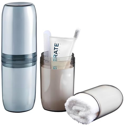 Rylae Gobelet de Voyage 4 en 1 en 2 Pièces, Robuste et Résistant aux Chutes, Gobelet de Bain de Bouche Portable, Adapté au Camping, à l'École, aux Voyages en Plein Air, à la Maison (Bleu, Marron)