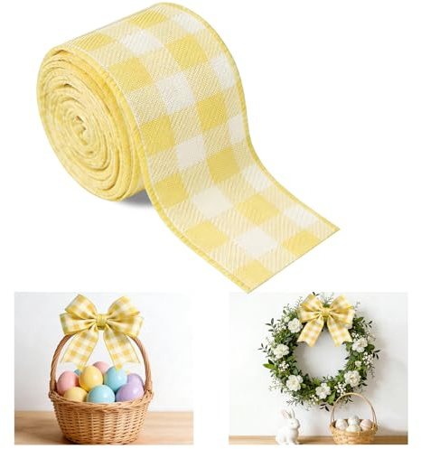 Nastri Pasquali, Nastri Decorativi per Regali, Gift Wrapping Ribbon, Easter Ribbon Roll, 5 Yards Length, per artigianato, confezioni regalo, fiocchi, decorazioni per matrimoni (Giallo)