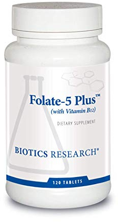 Biotics Research Folate 5 Plus High Potency Folate with B12, Methyl Support, 5 Milligram Natural and Whole Food Form of Folate, 18mcg B12, Pregnancy Nutrition, Energy Support, Healthy Skin, 120 tabs