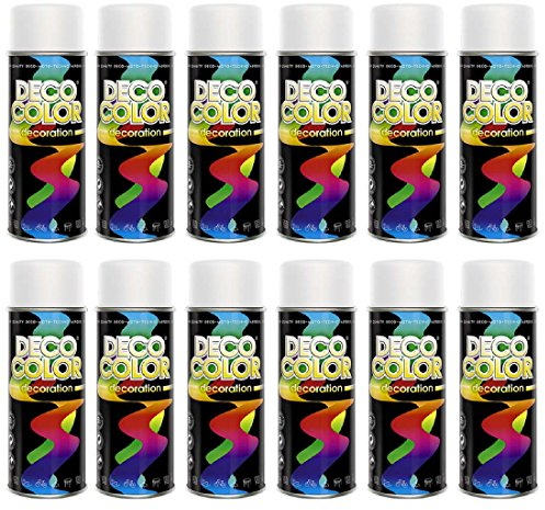 Deco Color 12er Sparpack (1 Karton) Lackspray 400ml weiss matt RAL 9010