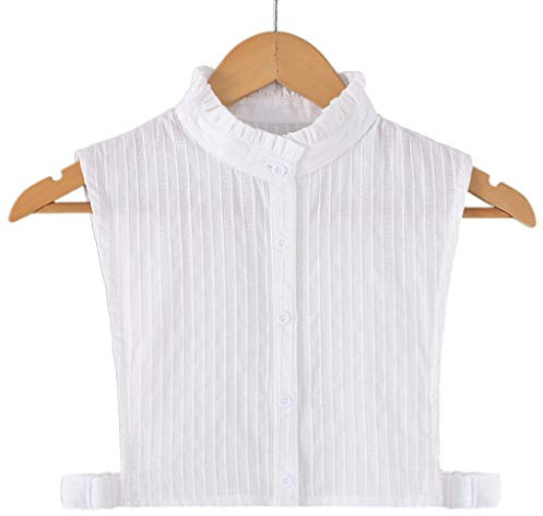 JOYKK Womens White Fake Collar Vertical Stripes Detachable Lapel Ruffles Half-Shirt - 3# Stand collar