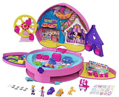 Polly Pocket GKL60 Klein – ganz groß“ Freizeitpark Rucksack mit verstellbaren Trägern, 2 kleinen Puppen, einem Eiswagen und Fahrgeschäften, für Kinder ab 4 Jahren