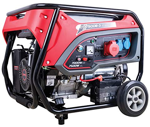 DeTec. DT-7500E-3 Groupe électrogène à essence (7kW de puissance continue, 7500 Watt de puissance max., 3x prises Schuko 230V, 1x 400V CEE