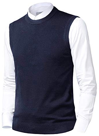 KTWOLEN Gilet da Uomo Inverno V-Collo Senza Maniche Gilet con Scollo V Panciotto Maglione Cardigan Canotte Pullunder Smanicato Pullover (Blu NAV_Girocollo, XL)