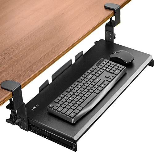 VIVO Large Height Adjustable Under Desk Keyboard Tray, C-clamp Mount System, 27 (33 Including Clamps) x 11 inch Slide-Out Platform Computer Drawer for Typing, Black, MOUNT-KB05HB