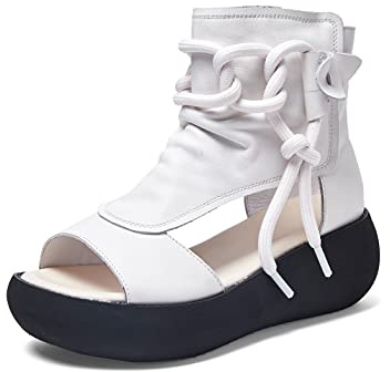 Sttiyaf Women's High Top Leather Sandals Open Toe Boot Sandals for Women