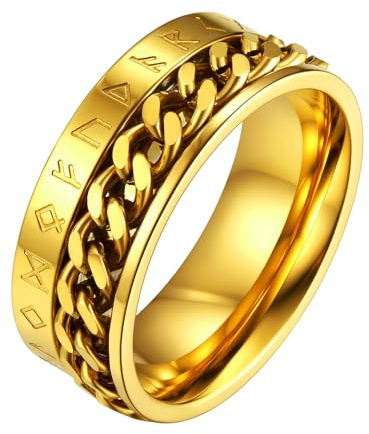 FaithHeart Vridbar vikingaringar, nordisk fidgetring med runskrift som kan snurras vilket lindrar oro, i rostfritt stål, för män och kvinnor, med presentförpackning, anpassbar, Roséguld, Ingen