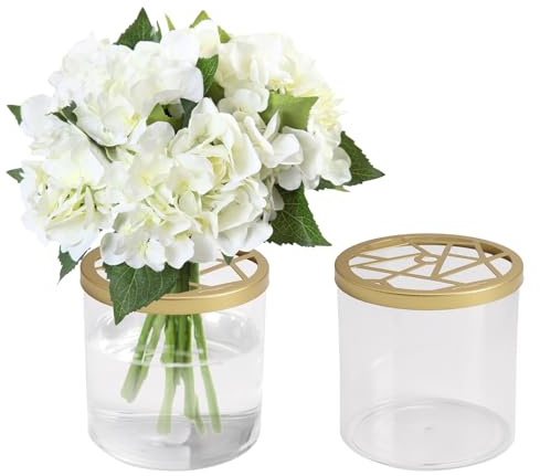 CRAFFANCY Glas blomvas med dekorativa stenar, blomsterarrangemang leveranser klart glas modern blomvas med guldnät skydd för kontor heminredning