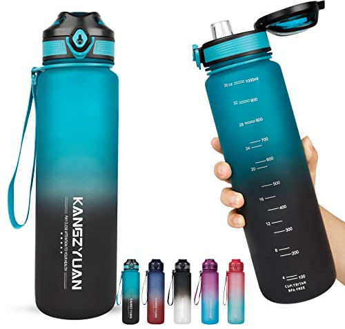 Enlightcode Trinkflasche 1l, 1 Liter Sportflasche, 1000ml Fahrrad Sport AußEneinsatz, Schule Aus Tritan (Eine Flasche, GrüN/Schwarzer Farbverlauf), XY-WB-GREEN1