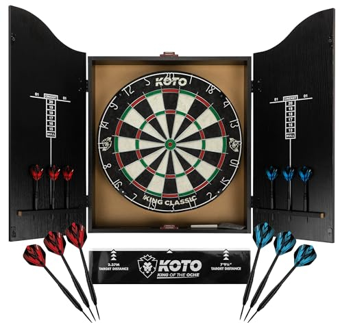 KOTO - Darts Center Full Black (63x49x8,5cm) Incl. KOTO Classic Edition Dartboard, 2 Sets of Darts (6 PCS.), KOTO Throwline, Whiteboard Marker, & Whiteboard change