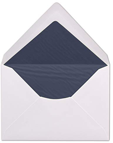 50 DIN C6 Briefumschläge - Weiß gefüttert mit dunkelblauem Seidenpapier - 11,4 x 16,2 cm - 100 g/m² Nassklebung Brief-Hüllen ohne Fenster von Ihrem Glüxx-Agent